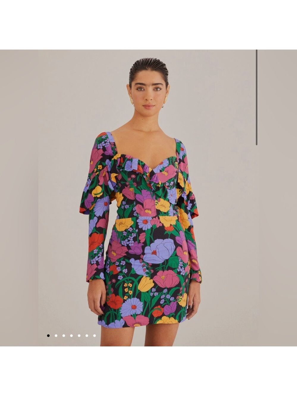 Farm Rio Black Bucolic Garden Long Sleeve Mini Dress